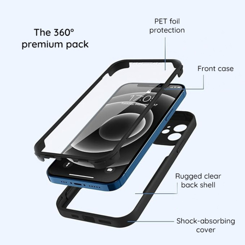 Husa iPhone 15 Pro Max 360 grade silicon TPU transparenta Negru [3]