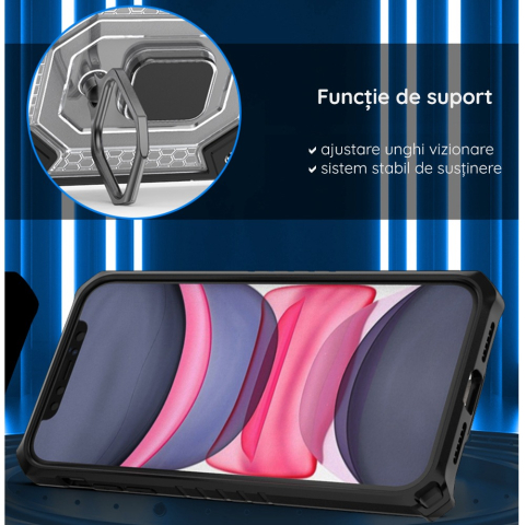 Husă Antisoc iPhone 13 Pro cu Inel Rotativ 180°, Suport Stand, Protecție Cameră 1.3 mm, Mov – Techsuit HNCB [8]