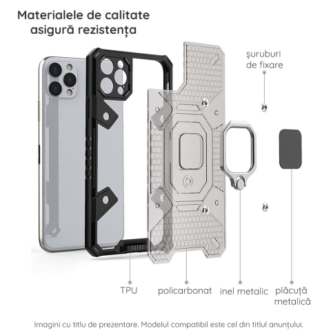 Husă Antisoc iPhone 13 Pro cu Inel Rotativ 180°, Suport Stand, Protecție Cameră 1.3 mm, Mov – Techsuit HNCB [2]