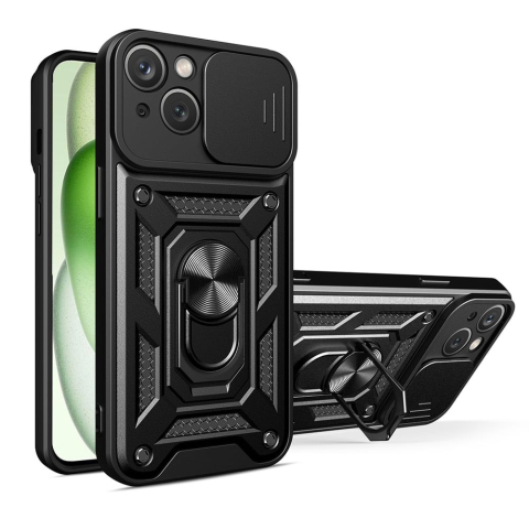 Huse iPhone 15 Plus - Husa Antisoc iPhone 15 Plus Protectie Camera, Inel Stand, Negru – Techsuit TCSS