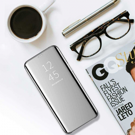 Husa Huawei P Smart 2021 Flip Oglinda Argintiu Tip Carte Clear View [2]