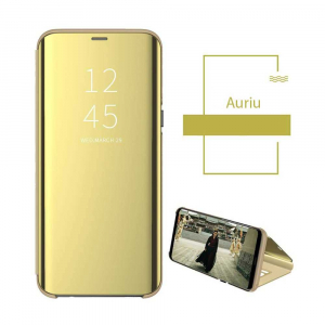 Husa Huawei P30 2019 Clear View Flip Toc Carte Standing Cover Oglinda Gold Auriu [1]