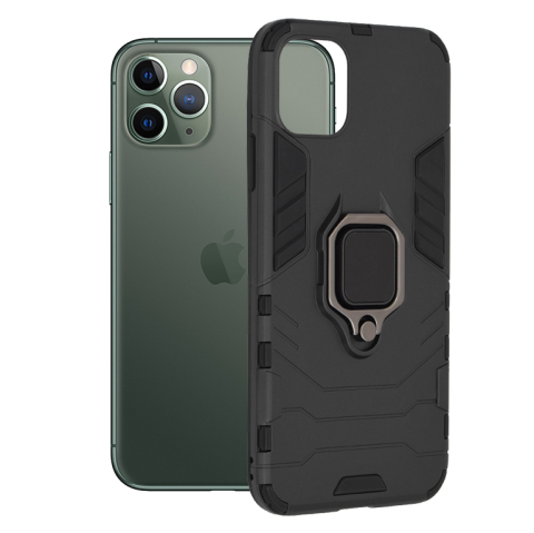 Huse iPhone - Husa iPhone 11 Pro Max Antisoc cu Inel Stand, Negru, Policarbonat + TPU + Metal – Techsuit SS