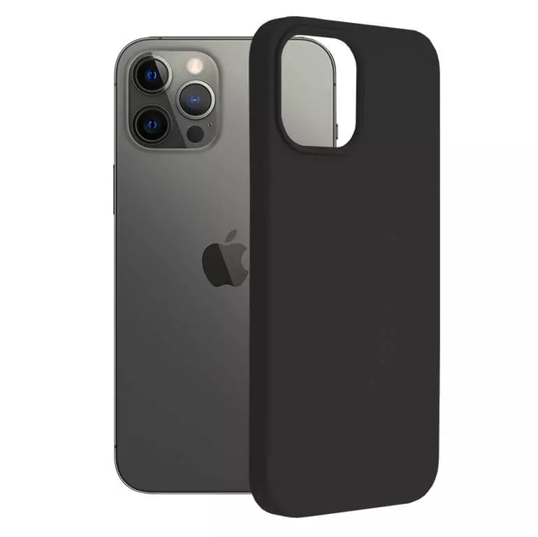 Husa iPhone 12 Pro Max Silicon Negru Slim Mat cu Microfibra SoftEdge