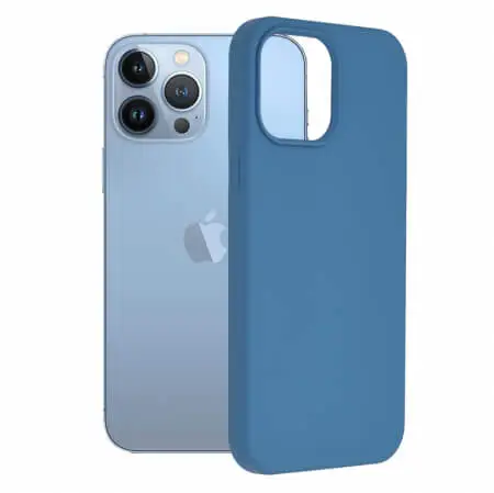 Husa iPhone 13 Pro Max Silicon Albastru Slim Mat cu Microfibra SoftEdge