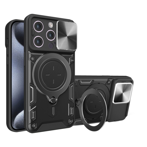 Huse iPhone 15 Pro Max - Husa iPhone 15 Pro Max antisoc cu protectie camera glisanta, inel metalic si suport auto magnetic, protectie completa – TCGP