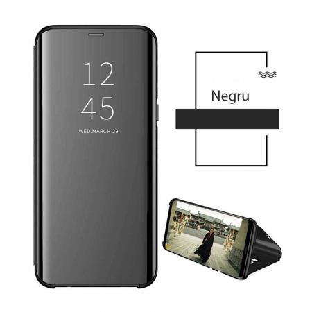 Husa Flip Samsung Galaxy A71 Tip Carte Clear View Oglinda Gen Negru [1]