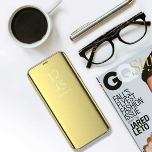 Husa Samsung Galaxy S10 Plus Clear View Flip Standing Cover (Oglinda) Auriu Gold [4]