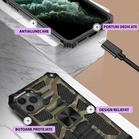 Husă Samsung Galaxy S20 / S20 5G Antisoc cu Inel Stand și Plăcuță Metalică, Army – Techsuit TechBlzr [3]