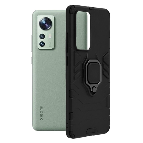 Accesorii telefoane - Husa Xiaomi 12 Antisoc cu Inel Stand, Negru, Policarbonat + TPU + Metal – Techsuit SS