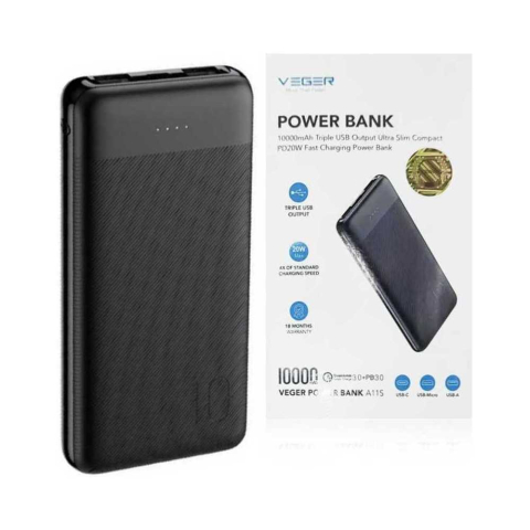 PowerBank 10000 mAh QC/PD 20W, USB-C & USB-A, Negru – Atlas [2]
