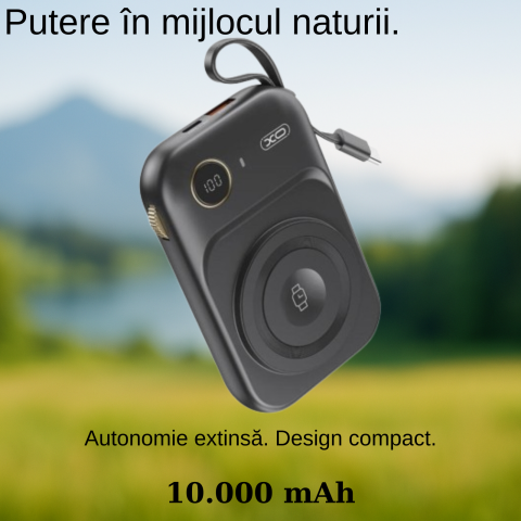 PowerBank 10000 mAh USB-C, Wireless & Cablu Incorporat, Negru – XO PR270 [3]