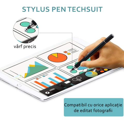 Stylus Pen 2in1 Universal Negru – Android, iOS, Design Ergonomic – Techsuit JC02 [5]
