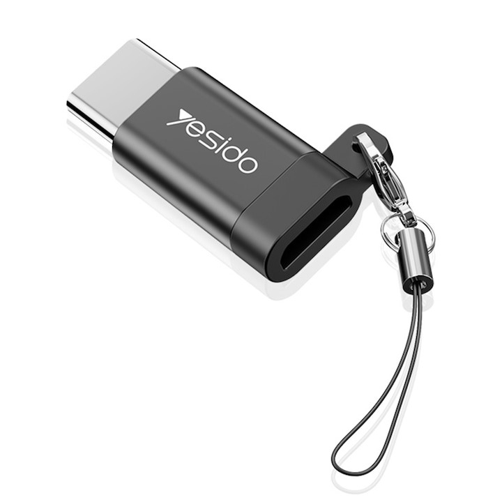 Adaptor USB Type-C la Micro USB Mama, 2.4A, Aluminiu Compact, Negru - Yesido GS04