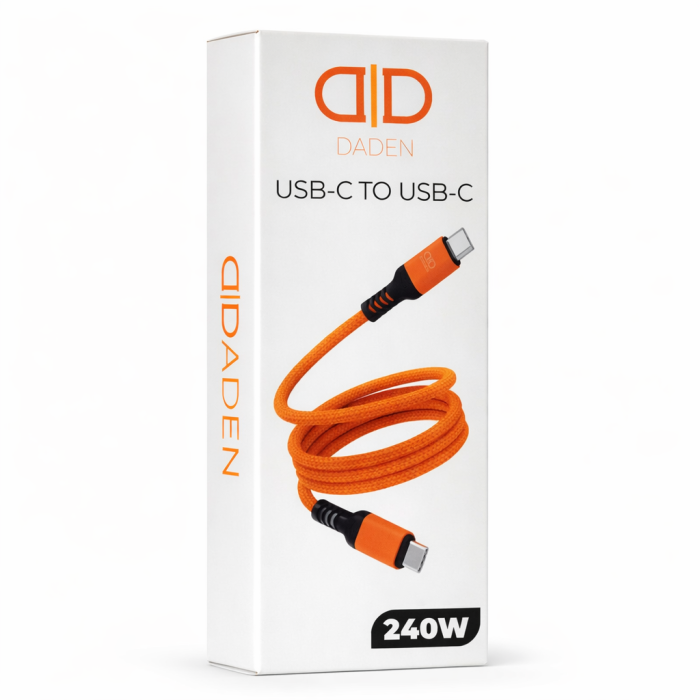 Cablu USB-C la USB-C 240W, DaDen, Incarcare Rapida, Ultra Rezistent, Material Textil, Fast charge, 5A, USB la USB-C, 3 metri, Portocaliu [8]