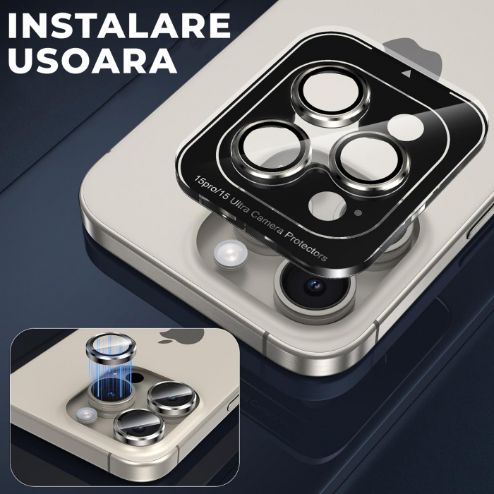 Folie de camera pentru iPhone 15 Pro Max - Gri, Natural Titanium [4]
