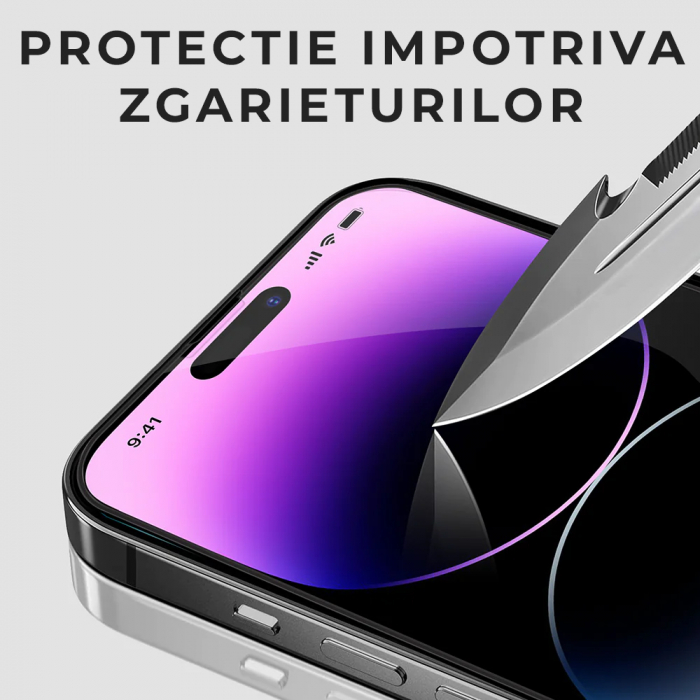 Folie de sticla Olliestep pentru iPhone 15 Pro Max din sticla securizata, Protectie oleofobica, Full Glue [12]