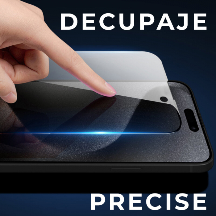 Folie de sticla Olliestep Privacy pentru iPhone 15 Pro din sticla securizata, Protectie oleofobica, Full Glue [7]