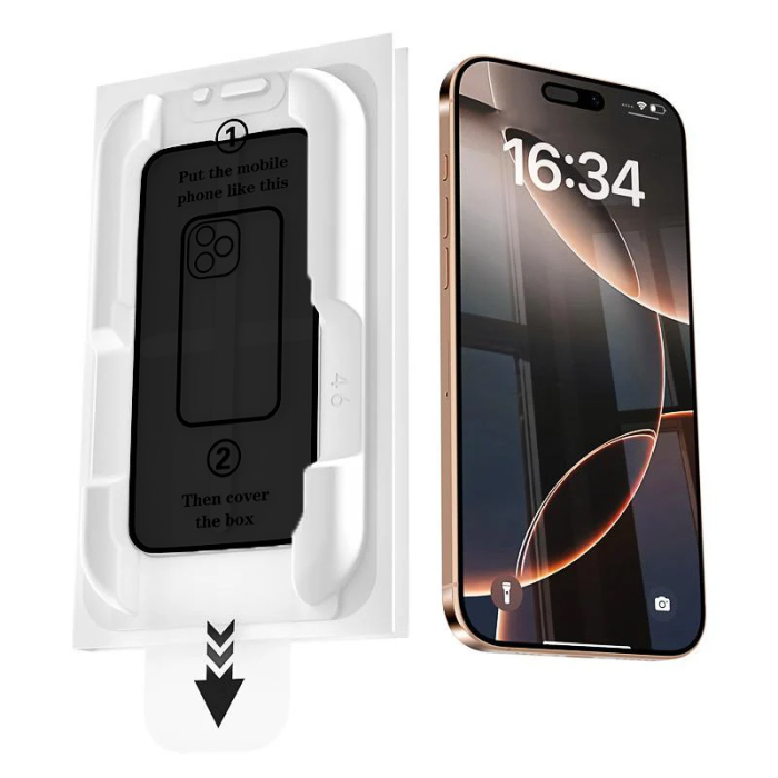 Folie Sticla Privacy pentru iPhone 17 cu aplicator Daden MagicBox, Full Cover, Protectie Profesionala, Ultra Rezistenta, Calitate Premium, Margini negre [2]