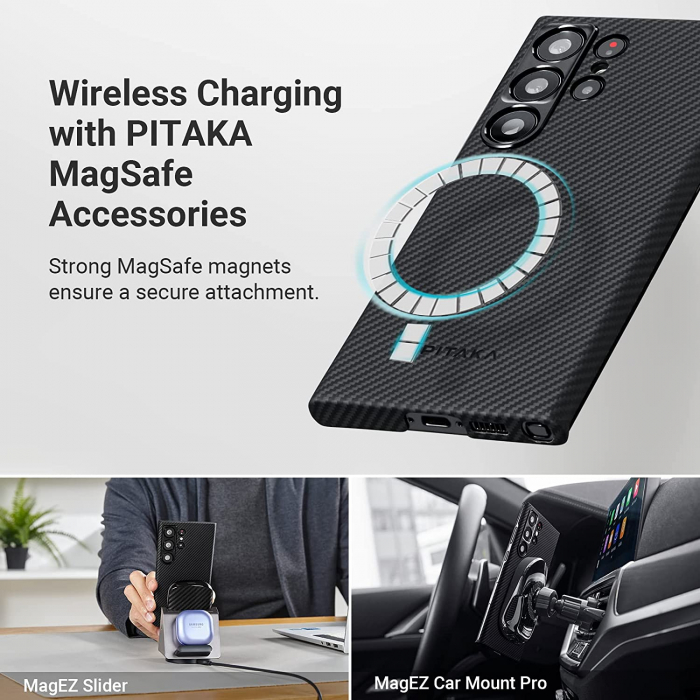 Husa MagEZ 3 Pitaka 600D, Aramida Galaxy S23 Ultra Negru/Gri MagSafe [4]