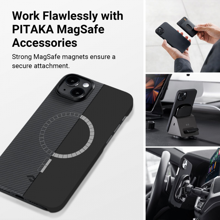 Husa MagEZ 4 Pitaka, Aramida iPhone 15 Plus 1500D Negru/Gri MagSafe [16]