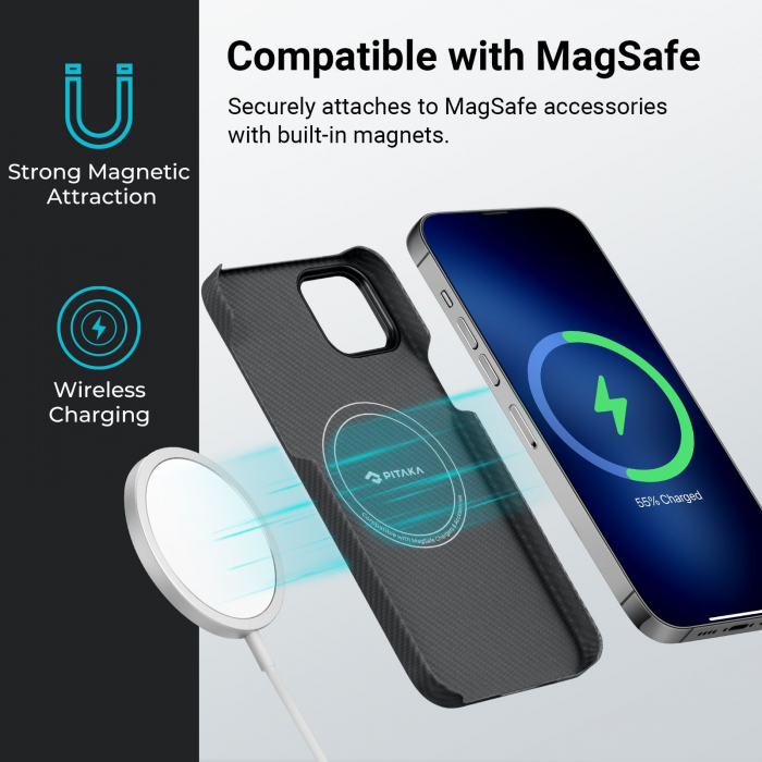 Husa MagEZ 4 Pitaka, Aramida iPhone 15 1500D Negru/Gri MagSafe [18]