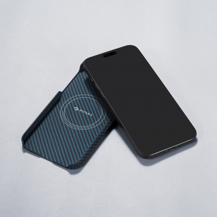 Husa MagEZ 4 Pitaka, Aramida iPhone 15 Pro Max 1500D Negru/Albastru MagSafe [14]