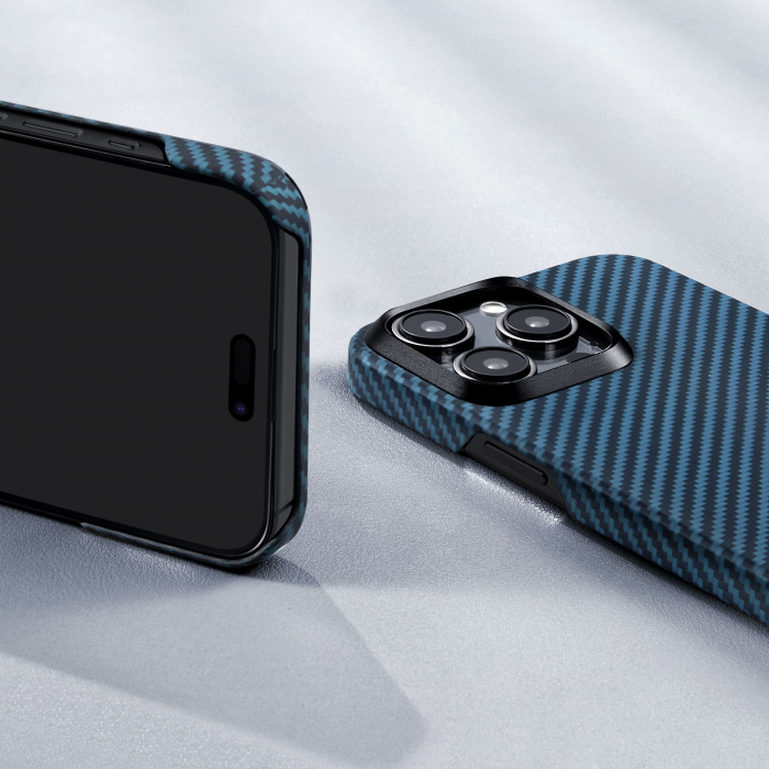 Husa MagEZ 4 Pitaka, Aramida iPhone 15 Pro 1500D Negru/Albastru MagSafe [8]