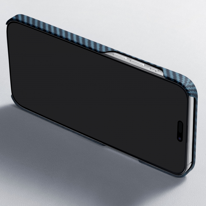Husa MagEZ 4 Pitaka, Aramida iPhone 15 Pro Max 1500D Negru/Albastru MagSafe [15]