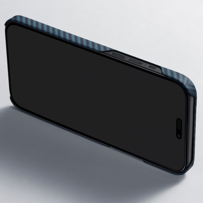 Husa MagEZ 4 Pitaka, Aramida iPhone 15 Pro Max 1500D Negru/Albastru MagSafe [2]