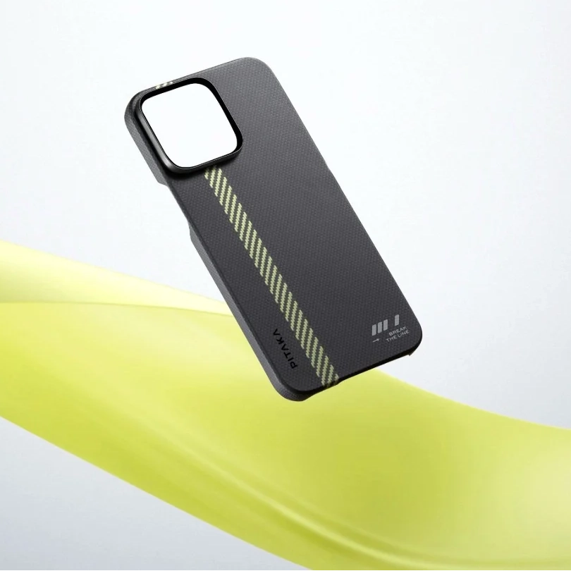 Husa MagEZ 5 Pitaka Break The Line, Aramida 600D iPhone 15 Pro, Negru/Galben [2]