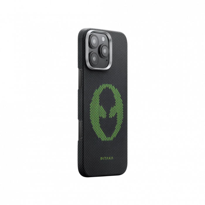 Husa MagEZ 5 Pitaka Alien Luminoasa, Aramida 600D iPhone 16 Pro Max, Negru/Gri, MagSafe, Ultra Slim [2]