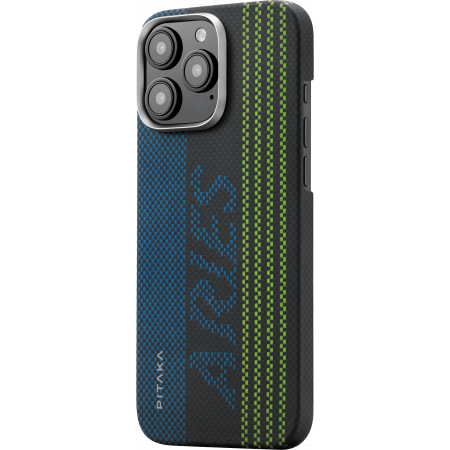 Husa MagEZ 5 Pitaka Aries Luminoasa, Aramida 600D iPhone 16 Pro, Negru/Gri, MagSafe, Ultra Slim [4]