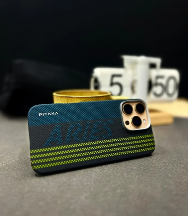 Husa MagEZ 5 Pitaka Aries Luminoasa, Aramida 600D iPhone 16 Pro Max, Negru/Gri, MagSafe, Ultra Slim [7]
