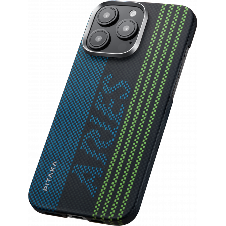 Husa MagEZ 5 Pitaka Aries Luminoasa, Aramida 600D iPhone 16 Pro, Negru/Gri, MagSafe, Ultra Slim [2]