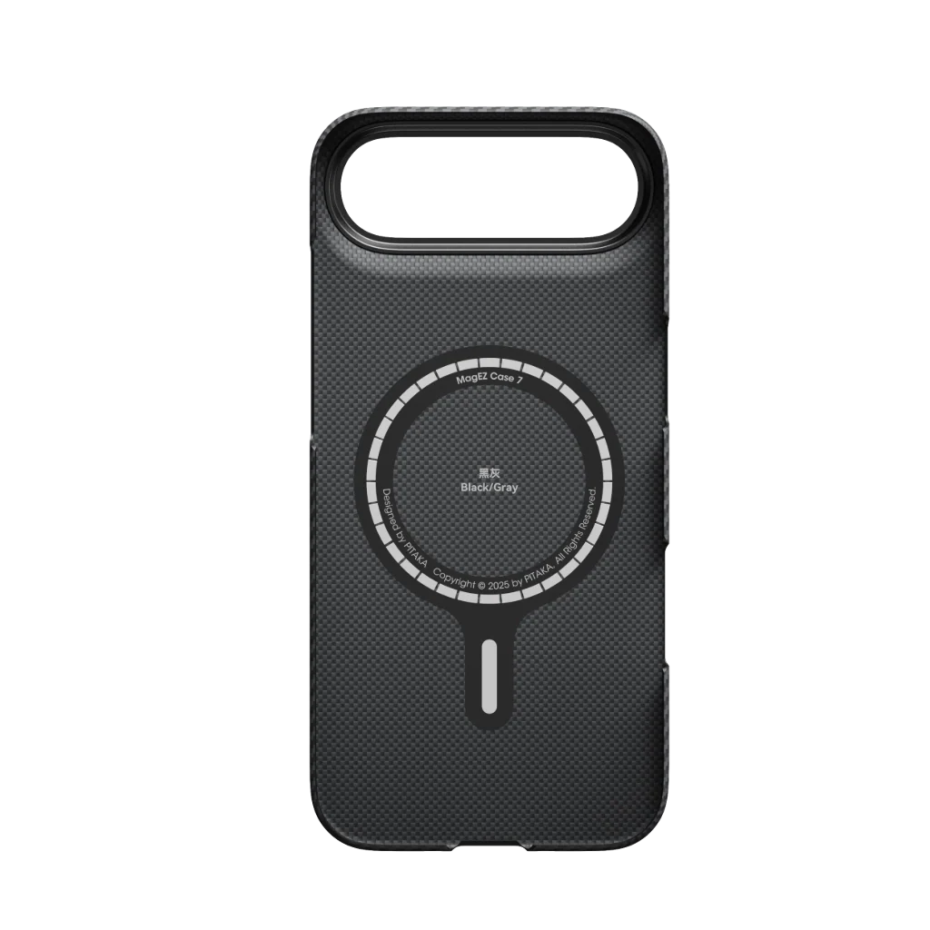 Husa MagEZ 7 Pitaka iPhone 17, Aramida 600D, Negru/Gri, PitaTap™, MagSafe, Ultra Slim [3]