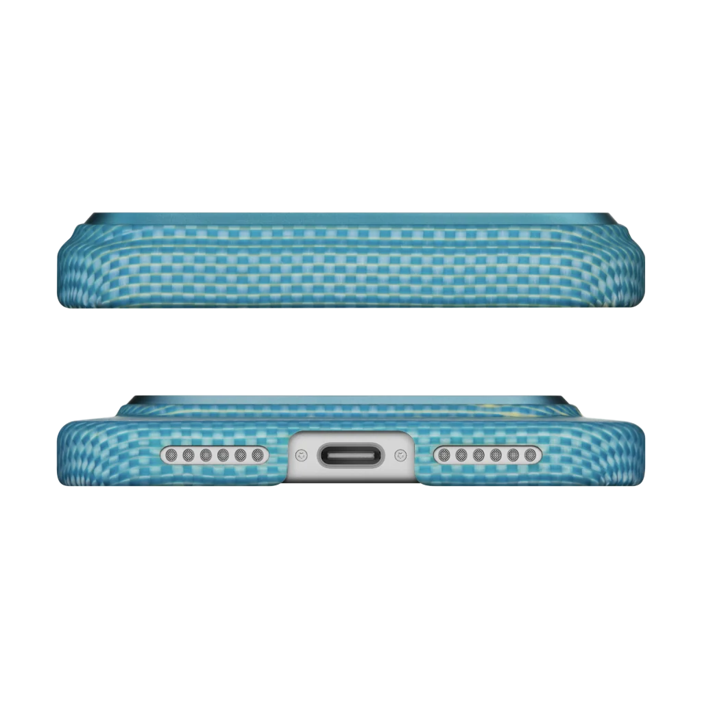 Husa MagEZ 7 Pitaka iPhone 17 Air, Aramida 600D, Glints of Gold, Lucid Blue, PitaTap™, MagSafe, Ultra Slim [10]