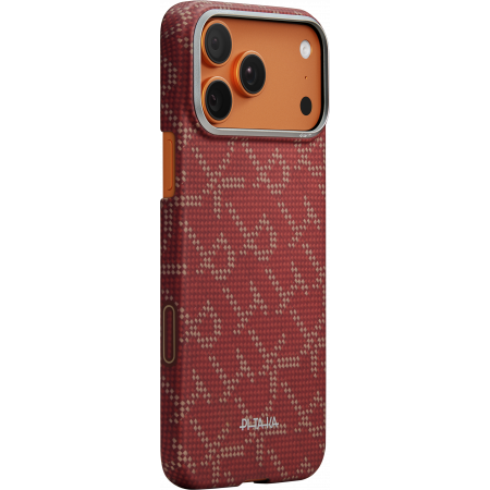 Husa MagEZ 7 Pitaka iPhone 17 Pro, Aramida 600D, Monogram, Gold Red, PitaTap™, MagSafe, Ultra Slim [3]