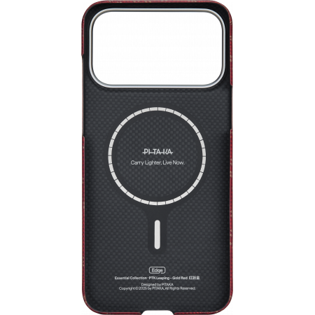 Husa MagEZ 7 Pitaka iPhone 17 Pro, Aramida 600D, Monogram, Gold Red, PitaTap™, MagSafe, Ultra Slim [2]