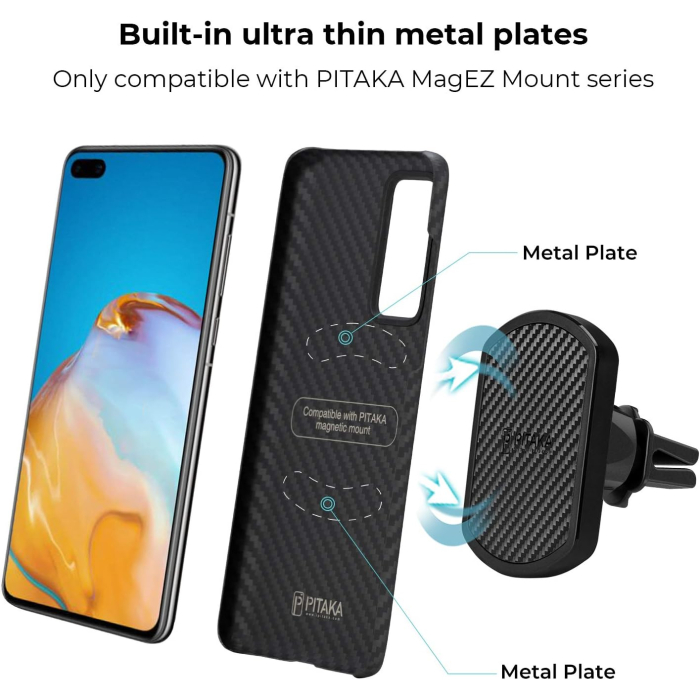 Husa Pitaka Huawei P40 MagEZ, Aramida, Negru/Gri [6]