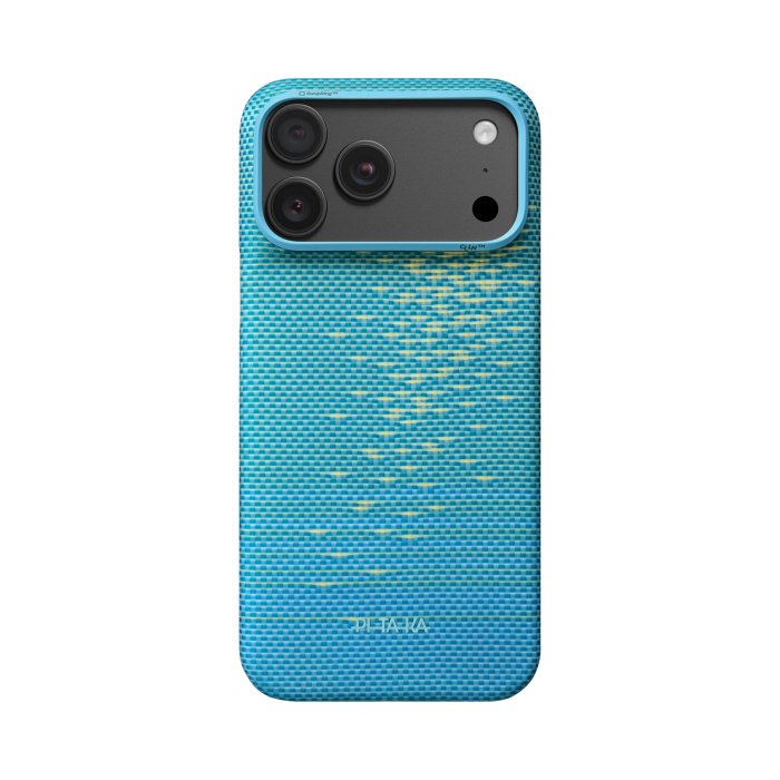 Husa Pitaka iPhone 18 Pro/ 17 Pro, Edge Case,Glints of Gold, PitaTap™, MagSafe, Ultra Slim, Lucid Blue [3]