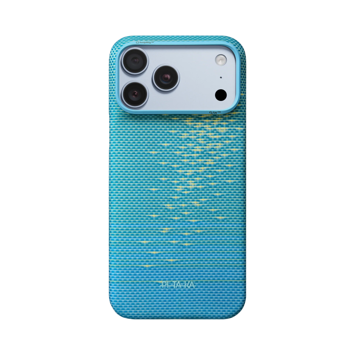 Husa Pitaka iPhone 18 Pro/ 17 Pro, Edge Case,Glints of Gold, PitaTap™, MagSafe, Ultra Slim, Lucid Blue [5]