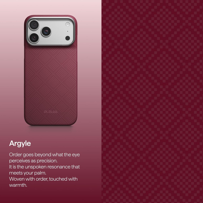 Husa Pitaka iPhone 18 Pro, Edge Case, Argyle, PitaTap™, MagSafe, Ultra Slim, Burgundy [14]