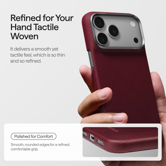Husa Pitaka iPhone 18 Pro, Edge Case, Argyle, PitaTap™, MagSafe, Ultra Slim, Burgundy [13]
