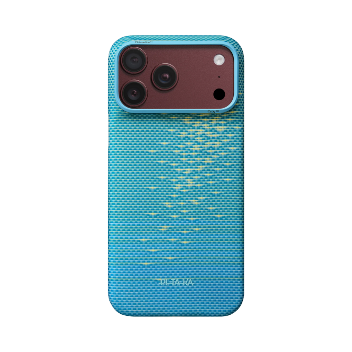 Husa Pitaka iPhone 18 Pro Max/ 17 Pro Max, Edge Case,Glints of Gold, PitaTap™, MagSafe, Ultra Slim, Lucid Blue [2]
