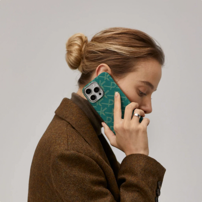 Husa PITAKA MagEZ Case 5 Monogram din Fibra de Aramida 600D, pentru iPhone 16 Pro, Auriu/Verde, Ultra Slim, Compatibila MagSafe [6]