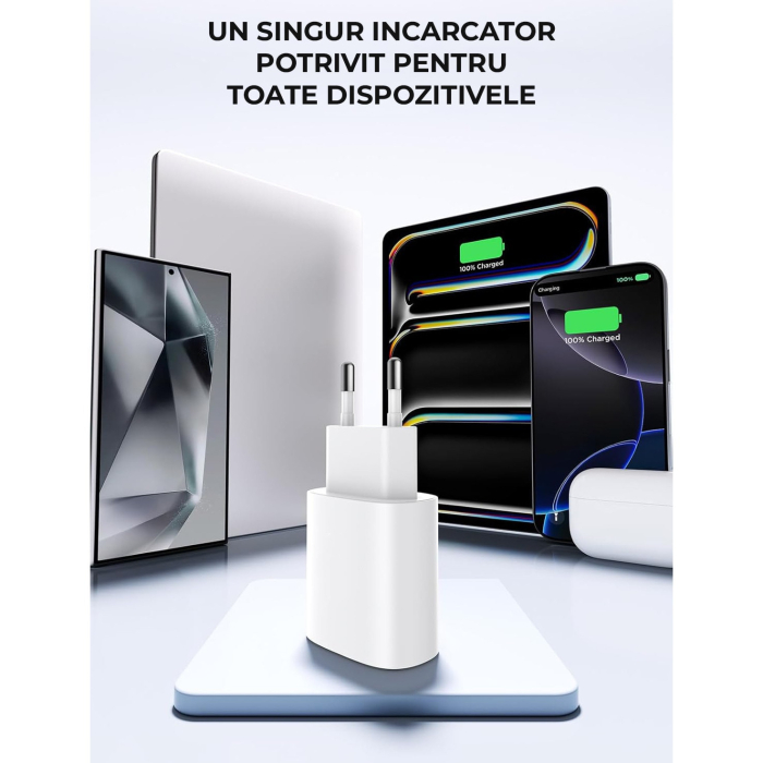 Incarcator 25W Fast Charge, Daden, USB Type-C, Incarcare Rapida, Power Delivery, Protectie inteligenta, Alb [5]