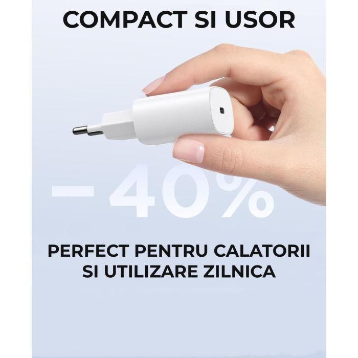 Incarcator 25W Fast Charge, Daden, USB Type-C, Incarcare Rapida, Power Delivery, Protectie inteligenta, Alb [6]