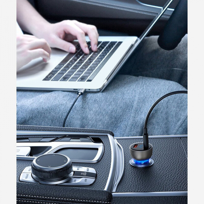 Incarcator auto Baseus, Type-C PD3.0, USB QC4.0, 65W, Gri [5]