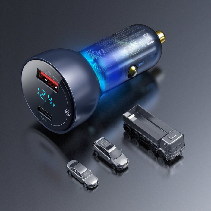 Incarcator auto Baseus, Type-C PD3.0, USB QC4.0, 65W, Gri [7]